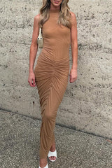Sexy Ruched Mesh Half A Turtleneck Wrapped Skirt Dresses