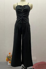 Sexy Strap Design V Neck Sleeveless Two Pieces(4 Colors)