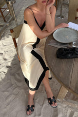 Casual Stripe Patchwork Contrast V Neck Sling Dresses