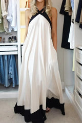 Casual Patchwork Contrast Halter Long Dresses