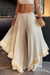 Casual Irregular Fringed Hem Boot Cut Speaker Bottoms(3 Colors)