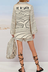 Casual Graffiti Print Tassel Contrast V Neck Long Sleeve Two Pieces