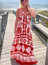 Beautiful Shell Unique Print Front Lace-up Loose Maxi Dress