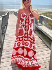 Beautiful Shell Unique Print Front Lace-up Loose Maxi Dress