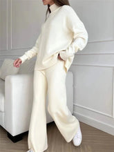 2 Pieces Sets Knitted Turtleneck Sweater and Straight Jogging Pants