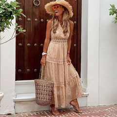 Boho Lace Casual Sleeveless V Neck Elegant Party Dress