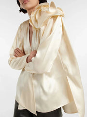 3D Floral Puff Sleeve Vintage Blouse