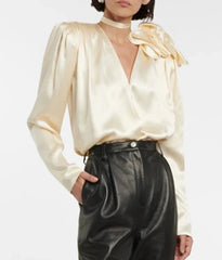 3D Floral Puff Sleeve Vintage Blouse