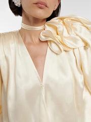 3D Floral Puff Sleeve Vintage Blouse