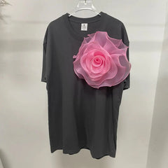 3D Flowers Short Sleeve Decorative Tops