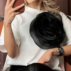 3D Flowers Short Sleeve Decorative Tops