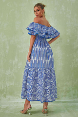Ruffled off-the-shoulder embroidered dress