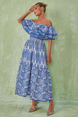 Ruffled off-the-shoulder embroidered dress