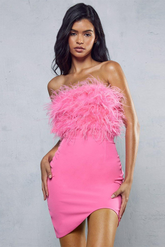 Backpack exposed ostrich feather fringed tube top dress
