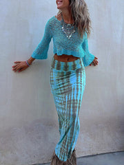 Tie-Dye Elastic Waist Long Skirt