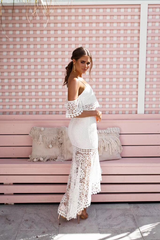 Strapless and backless elegant lace two-piece dress