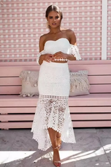 Strapless and backless elegant lace two-piece dress