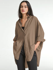 Drop Shoulder Oversized Button Up Shirt