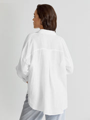 Drop Shoulder Relaxed Fit Linen Button Up Shirt
