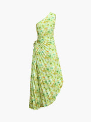 Greeness Floral Zippered Pleat Long Dress