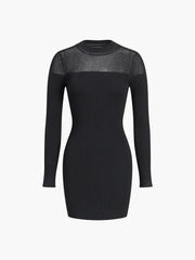 Patchwork Long Sleeve Short Sweater Dress