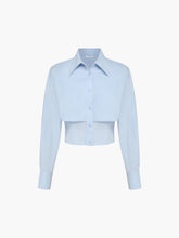 Baby Blue Open Collar Double Layer Crop Shirt