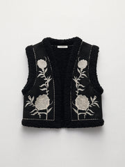 Fleece Embroideried Floral Vest