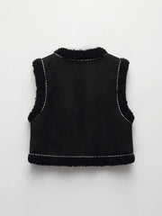 Fleece Embroideried Floral Vest