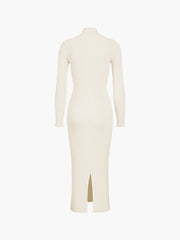 Slit Mock Neck Ribbed Knit Midi Sweater Dress