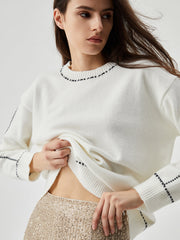 Knit Contrast Trim Crew Neck Sweater
