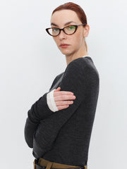 Patchwork Contrast Trim Long Sleeve Crew Neck Shirt