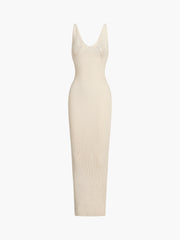 Ribbed Knit V-neck Hollow Cami Maxi Dress