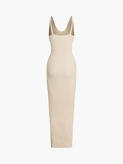 Ribbed Knit V-neck Hollow Cami Maxi Dress