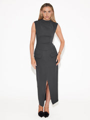 Solid Mock Neck Sleeveless Top