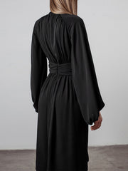 Bow Puffy Sleeve Chiffon Midi Dress