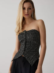 Tweed Button Ruched Tube Top