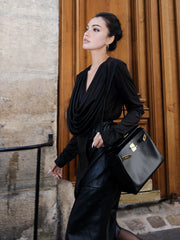 Pleated Drape Neck Shirt