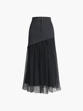 Patchwork Button Mesh Midi Skirt