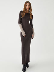 Patchwork Sleeve Ribbed Knit Long Dress