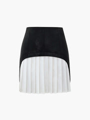 Faux Leather Patchwork Pleated Mini Skirt
