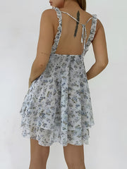 Multi Floral Backless Knotted Short Dress