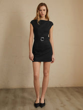 Minimalism Belted Cap Sleeve Short Dress