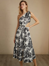 Asymmetric Cutout Floral Print Midi Dress