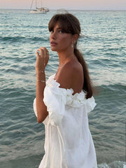 Paradise Lettuce Trim Cold Shoulder Backless Midi Dress