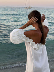 Paradise Lettuce Trim Cold Shoulder Backless Midi Dress