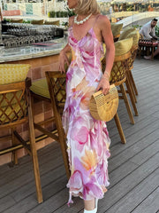 Serendipity Floral Print Ruffle Trim Cami Split Midi Dress