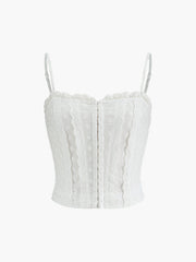 Cotton Button-Front Lace Trim Cami Top