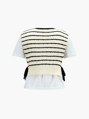 Contrast Stripe Knotted T-Shirt