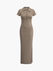 Split Ribbed Knit Long Dress