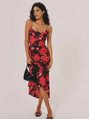 Floral Backless Low-Cut Long Dress